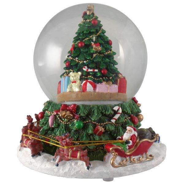 Spieluhr Schneekugel 17cm Santa + Baum
